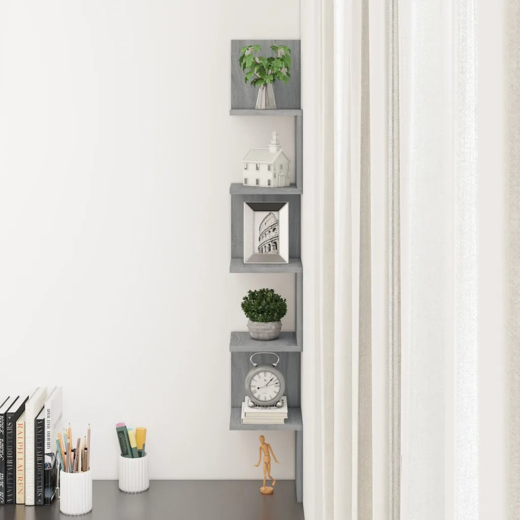 Mensola Angolare Grigio Sonoma 20x20x127,5 cm Truciolato 815211