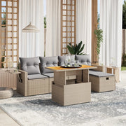 Set Divano da Giardino 6 pz con Cuscini Beige in Polyrattan