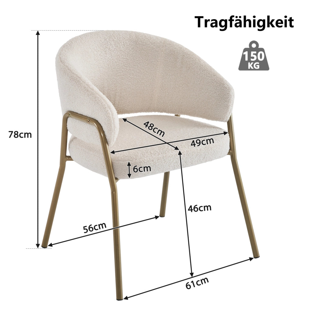 Sedia da pranzo moderna in velluto bianco con gambe dorate, design elegante