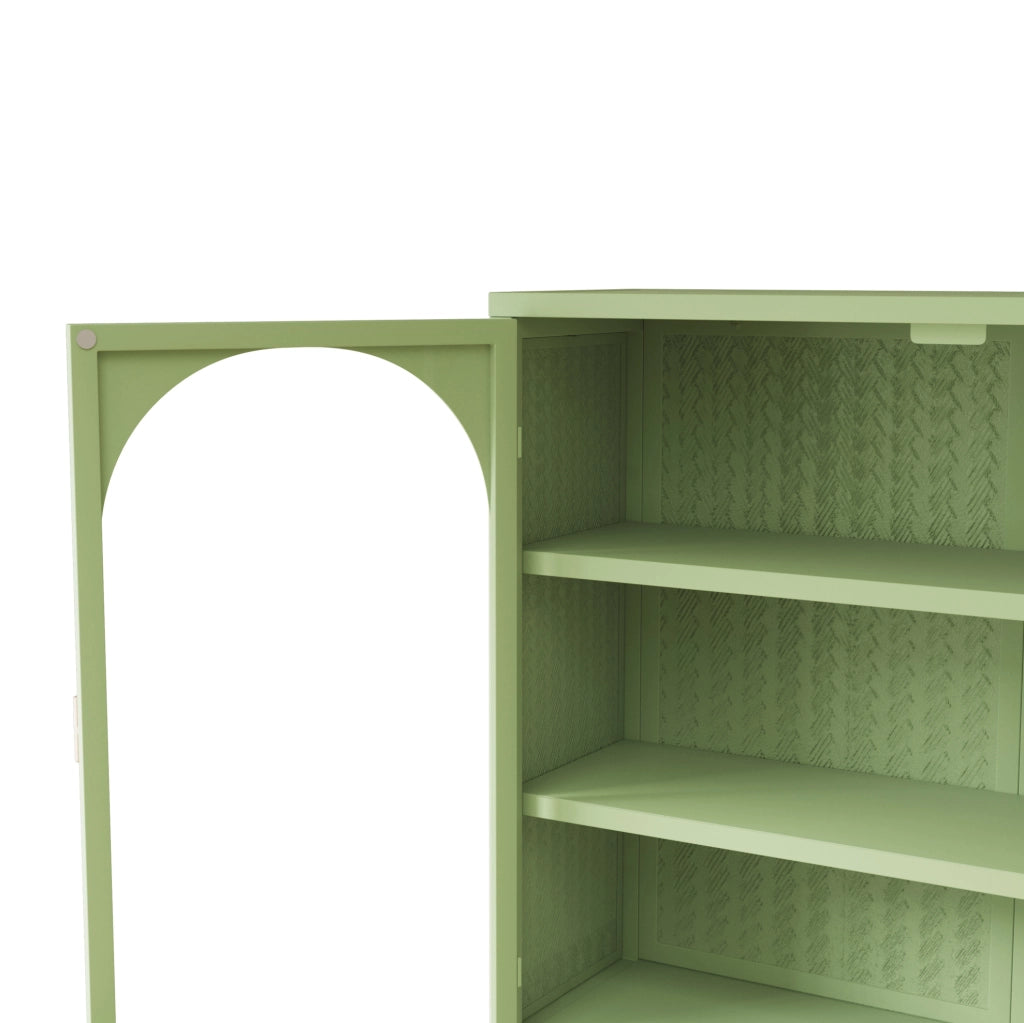 Mobiletto da Parete Moderno Verde con Due Ante in Vetro e Tre Ripiani, 70 cm