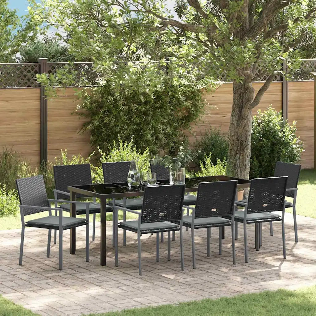 Set da Pranzo per Giardino 9 pcs Nero e Grigio Chiaro 3379078