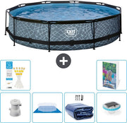 Pavimento Circolare per Piscina - 360 x 76 cm - Incluso Pompello Copertura del Terreno - Velario Solare - Illuminazione - 7 pezzi