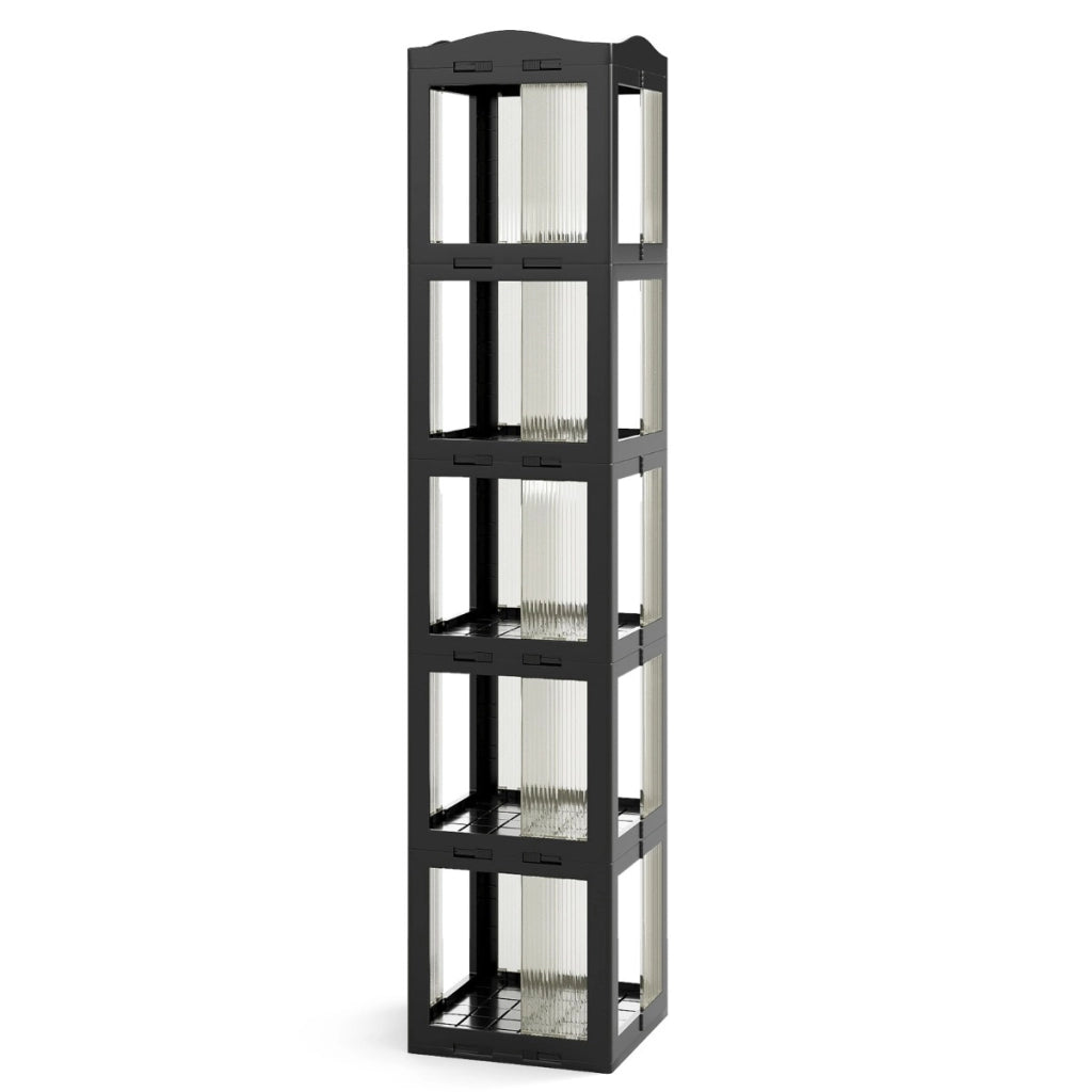 Libreria girevole pieghevole a 5 livelli per soggiorno e studio, Scaffale girevole a 360¡ã con base rotante per esposizione Nero-Librerie