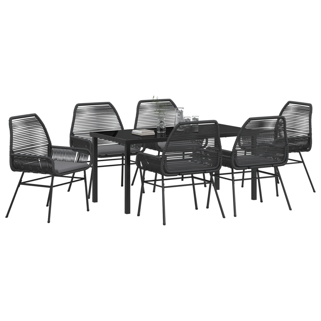 Set da Pranzo da Giardino 7 Pezzi con Cuscini in Rattan Nero
