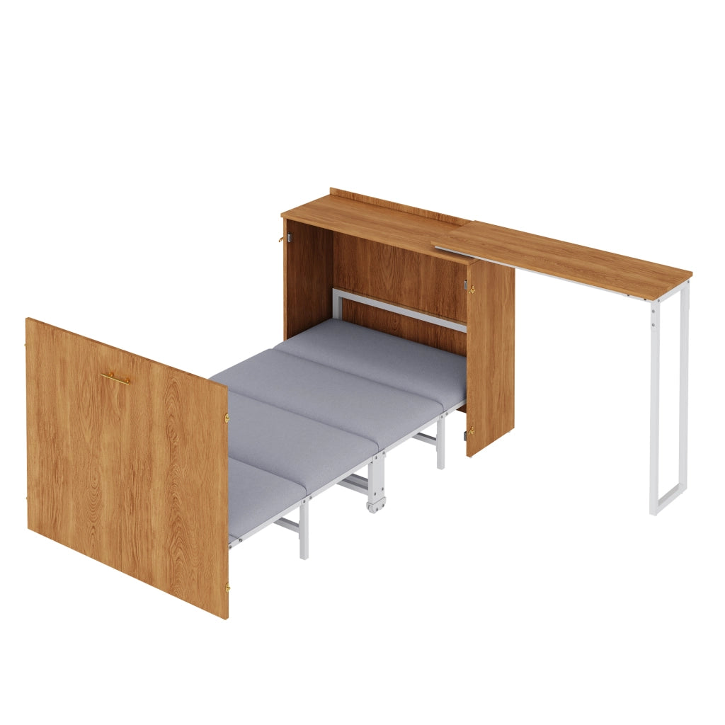 Letto a scomparsa Murphy con scrivania girevole e materasso, 90x200 cm, bianco/effetto legno