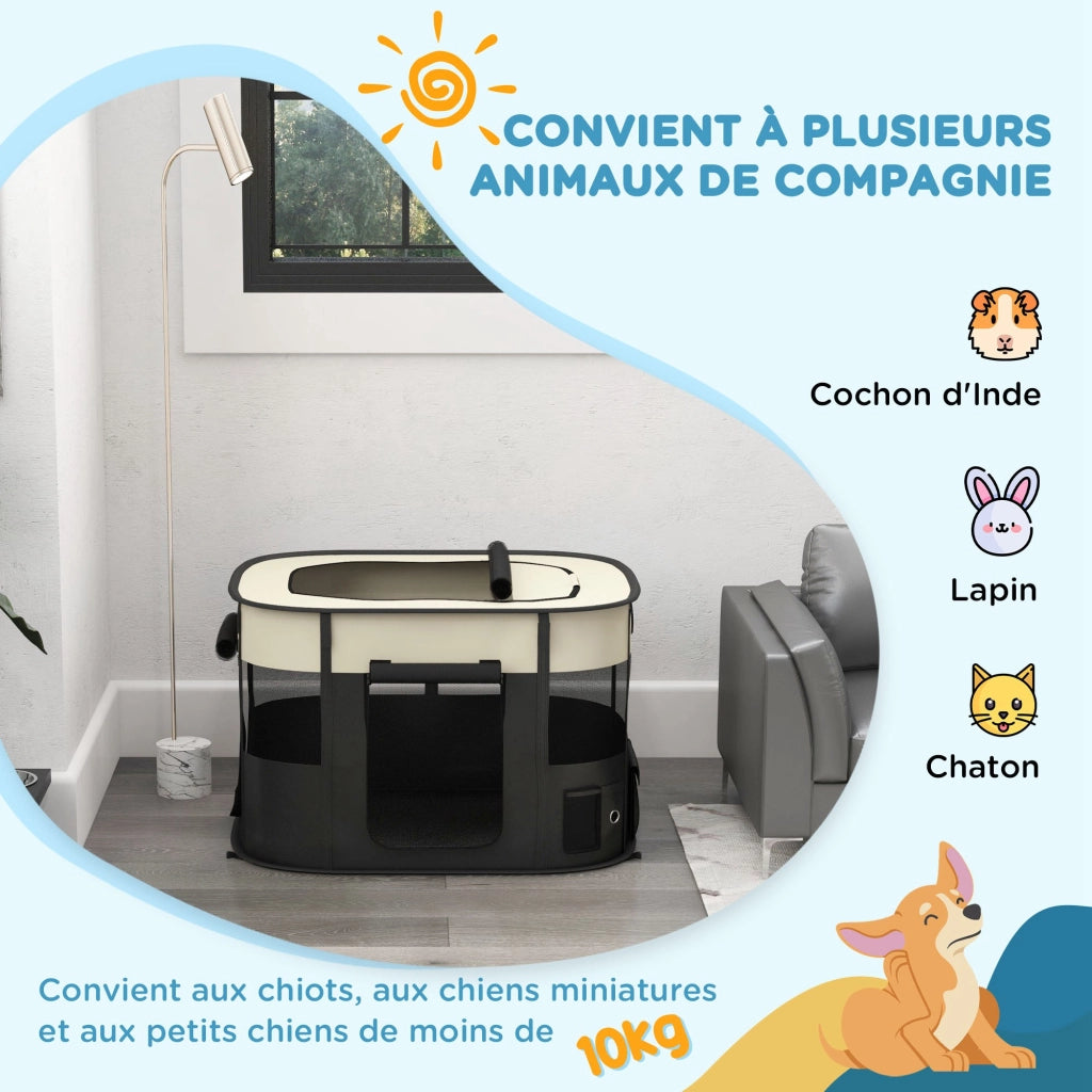 Recinto pieghevole per animali domestici ¨C zephmum ¨C bianco crema e nero 94x74x60 cm