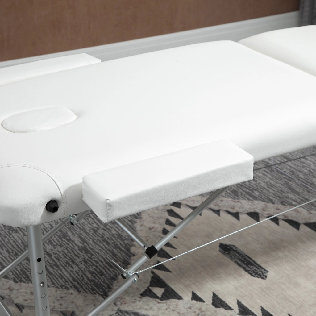 Lettino massaggio pieghevole regolabile in altezza con poggiatesta, PVC bianco, 215 x 60 x 61-84 cm