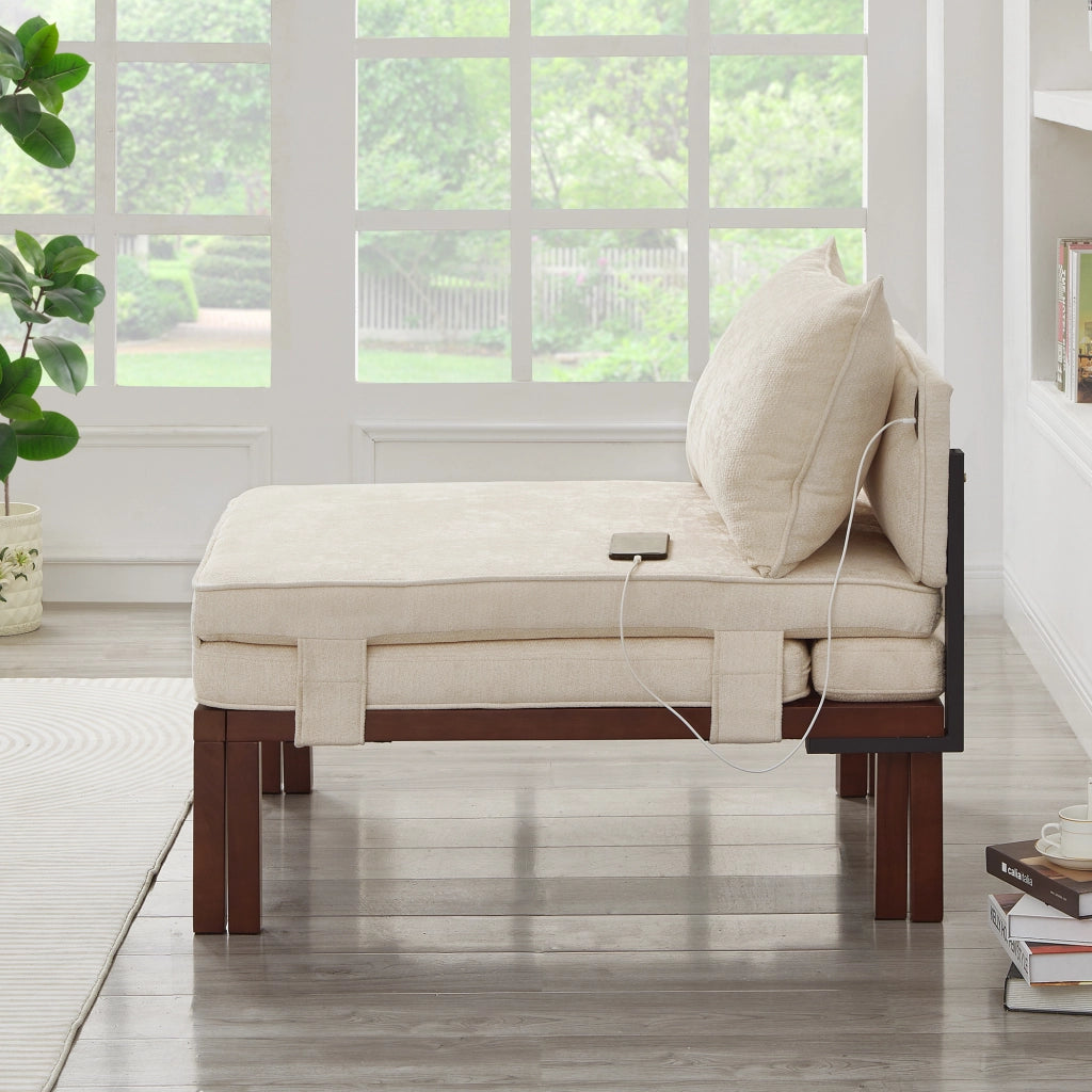 POLTRONA LETTO Estraibile Singolo Beige in Velluto con porte USB/Type-C
