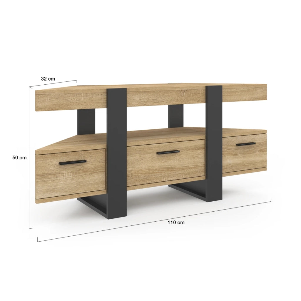 IDMarket - Mueble TV rinconero PHOENIX con cajón de madera y negro 116 cm