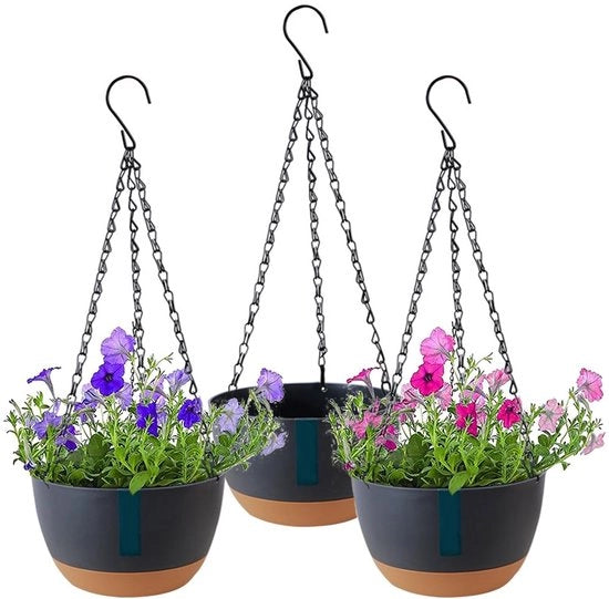 Vaso da parete, 3 vasi da parete per interni ed esterni, vaso da parete con gancio rotondo, vaso per piante con fori di drenaggio e coperchio rimovibile, vaso da parete per casa, giardino, balcone (grigio)