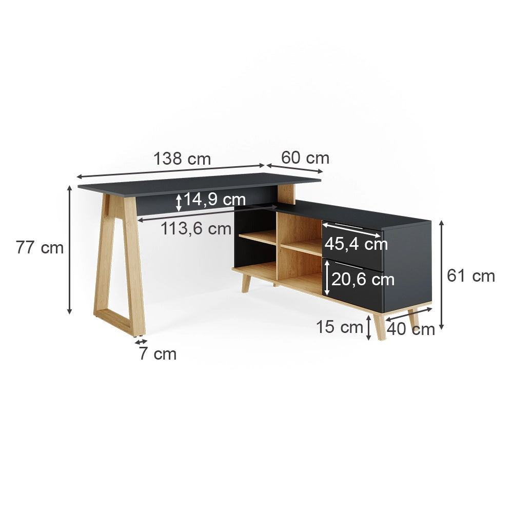 Vicco Scrivania Antracite 138 x 60 cm con cassetti, XXL