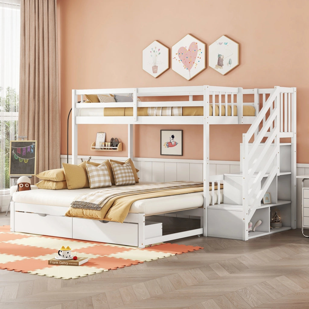 LETTO a castello 90x200 cm con letto estraibile, 2 cassetti, bianco