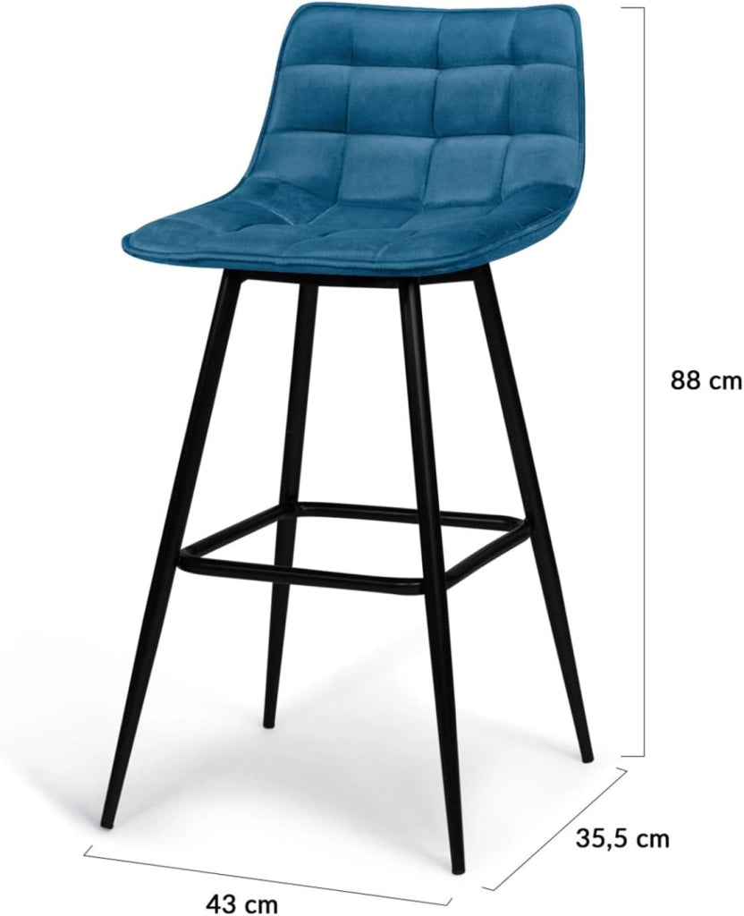 Set di 4 sgabelli da bar MADY in velluto blu