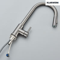 JANA | Rubinetto da cucina estensibile Premium in acciaio inox grigio titanio miscelatore arco alto | alta pressione ruotabile a 360° 2 attacchi