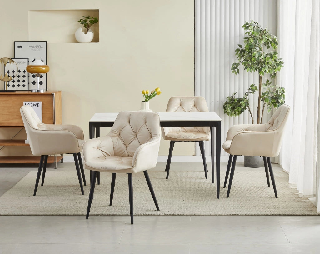 Sedie da pranzo Valora LUKK - Velluto beige con gambe nere x2