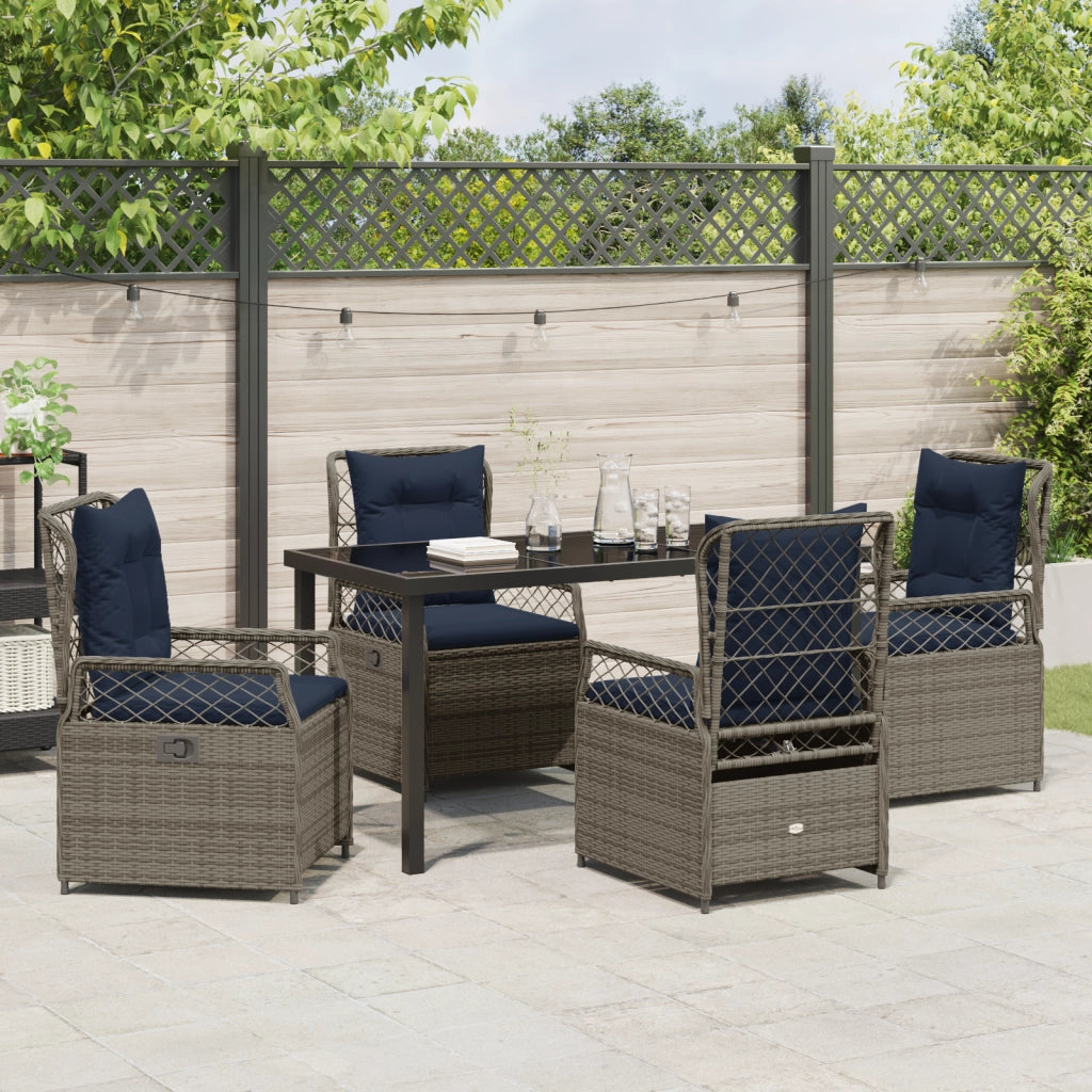 Set da Pranzo da Giardino in 5 Pezzi Grigio Rattan Polietilene