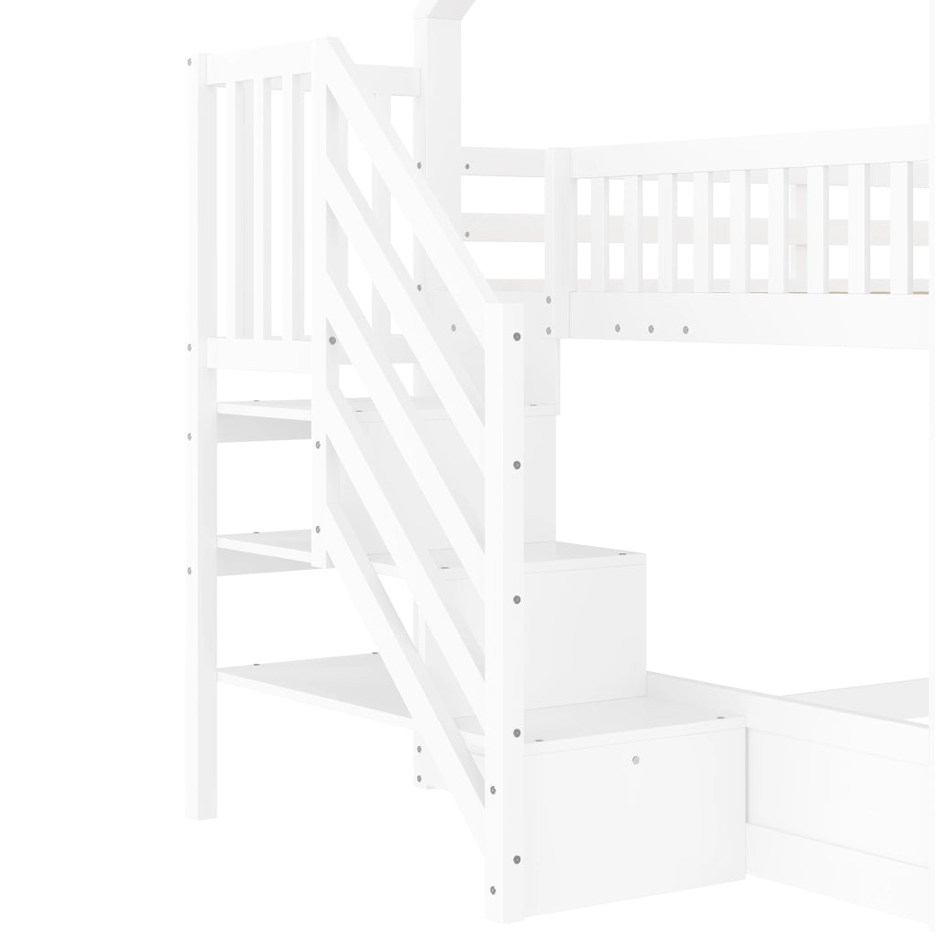 LETTO a castello 140x200 cm con scivolo, scala contenitore, bianco