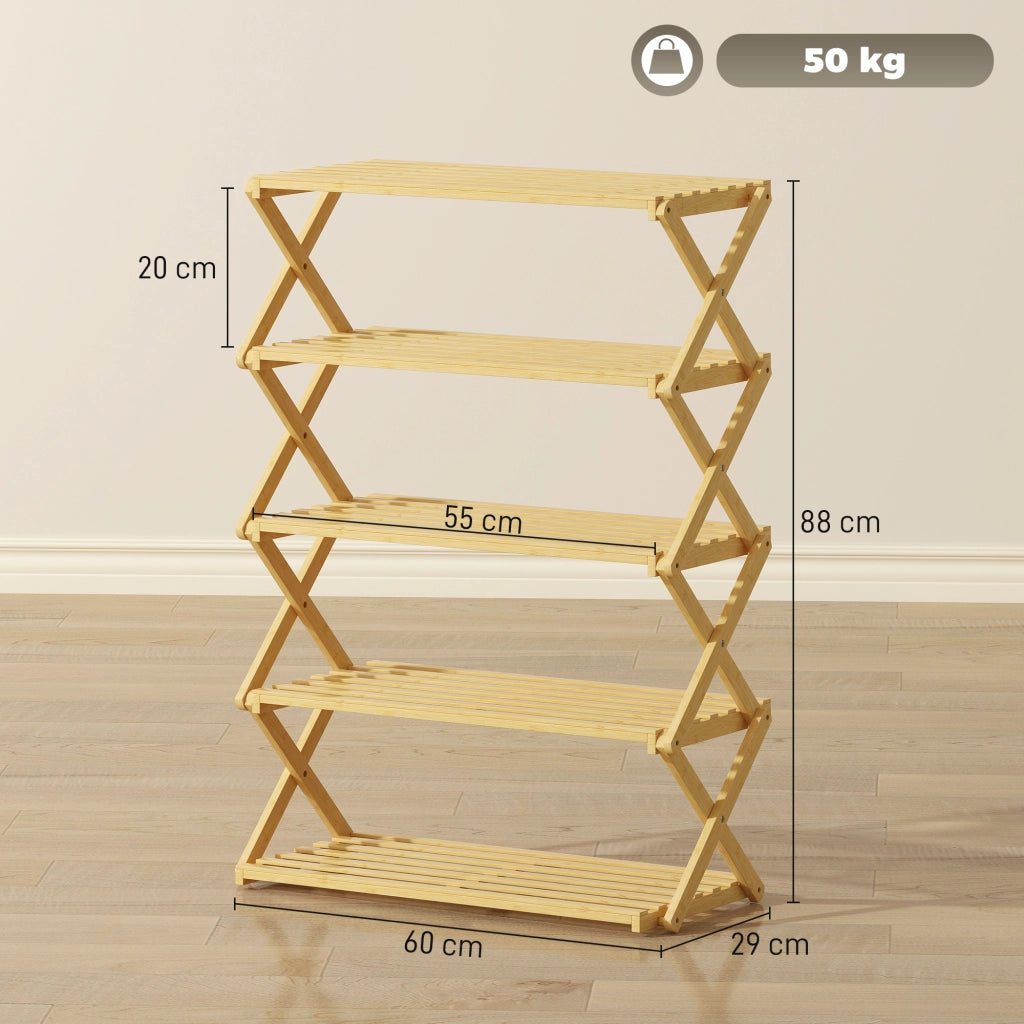 Scarpiera Pieghevole 5 Livelli in Bamb¨´ ¨C zephmum ¨C Legno 60x29x88 cm