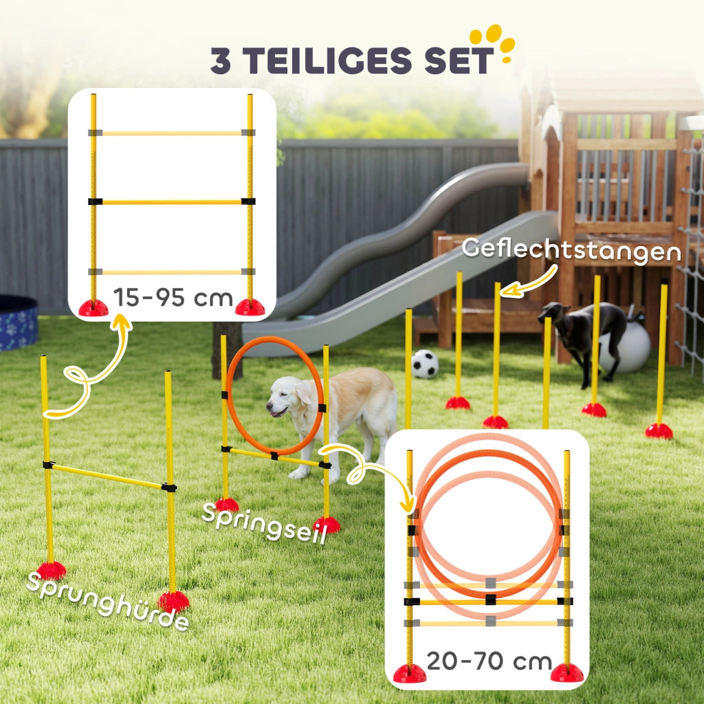 Set Agility per Cani 3 Pezzi ¨C Xylo ¨C Ostacoli con Pali Slalom Riempibili