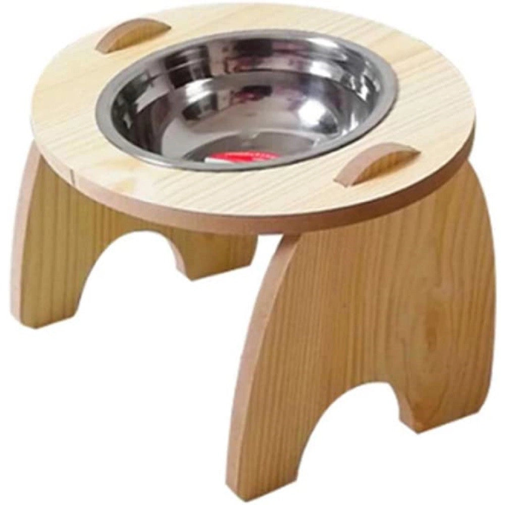 Trade Shop - Ciotola Singola Rialzata Per Cani Gatti Con Base In Legno Per Animali Domestici -