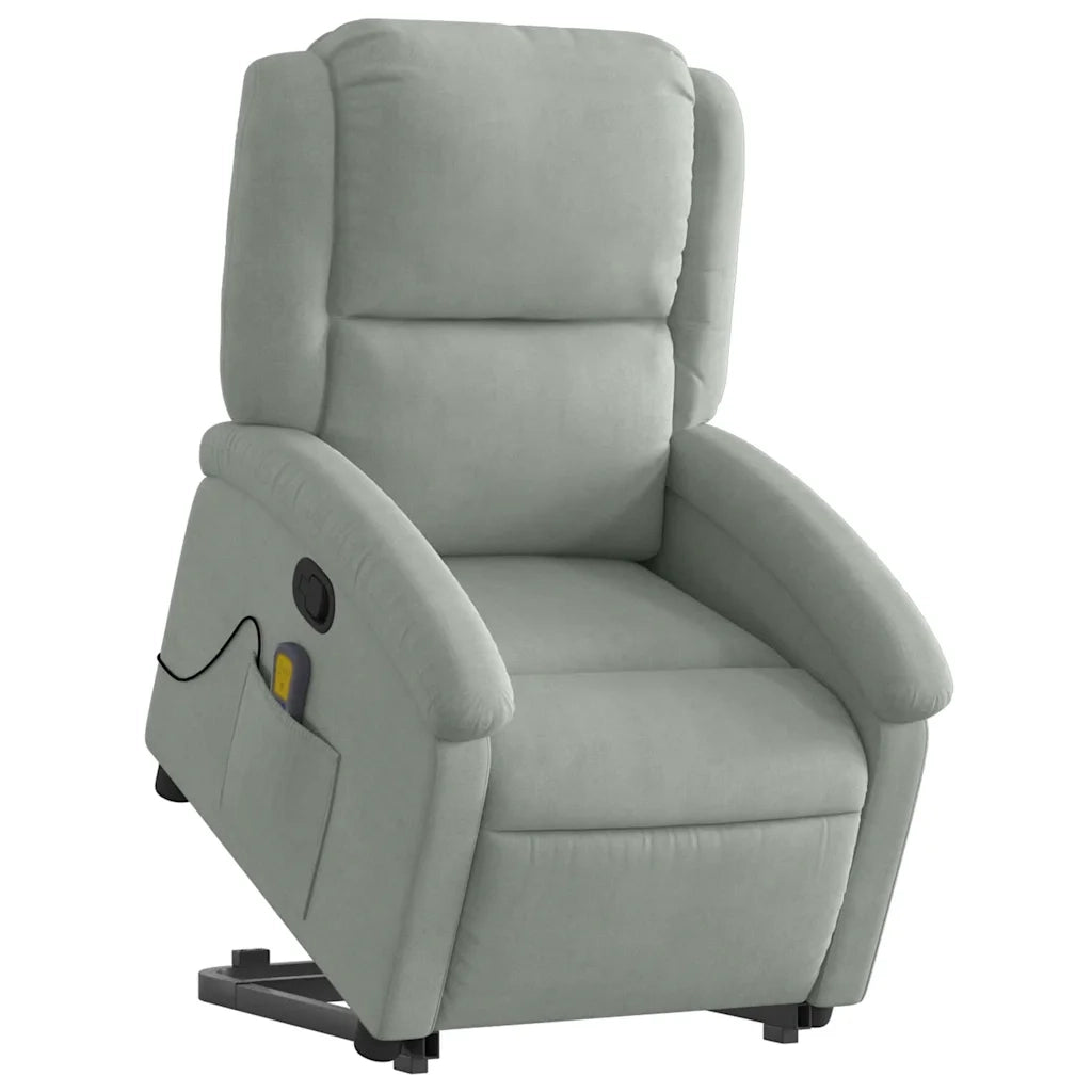 Poltrona Alzapersona Reclinabile Grigio Chiaro in Velluto 3204311