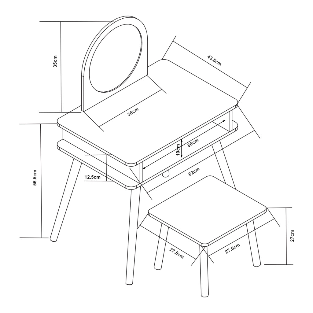 Set Ovanåker di Tavolo da Trucco e Sgabello per Cameretta - Bianco/Naturale [en.casa]