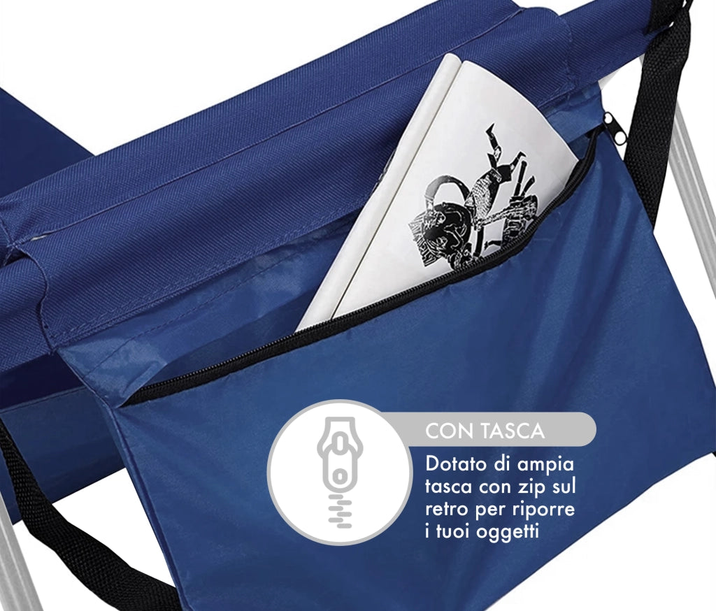 Coppia Materassino Da Spiaggia 2 Pezzi Pieghevole Leggero Portatile Tappetino Spiaggia Regolabile Con Schienale Reclinabile Tasca PortaOggetti Lettino Mare Campeggio  - BluTintaUnita
