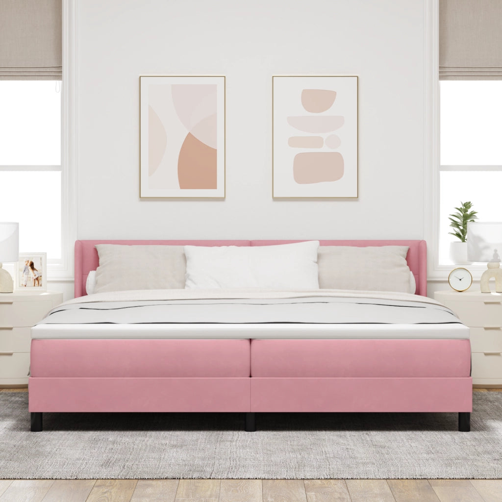 Letto Box Spring con Materasso Rosa 200x200 cm Velluto