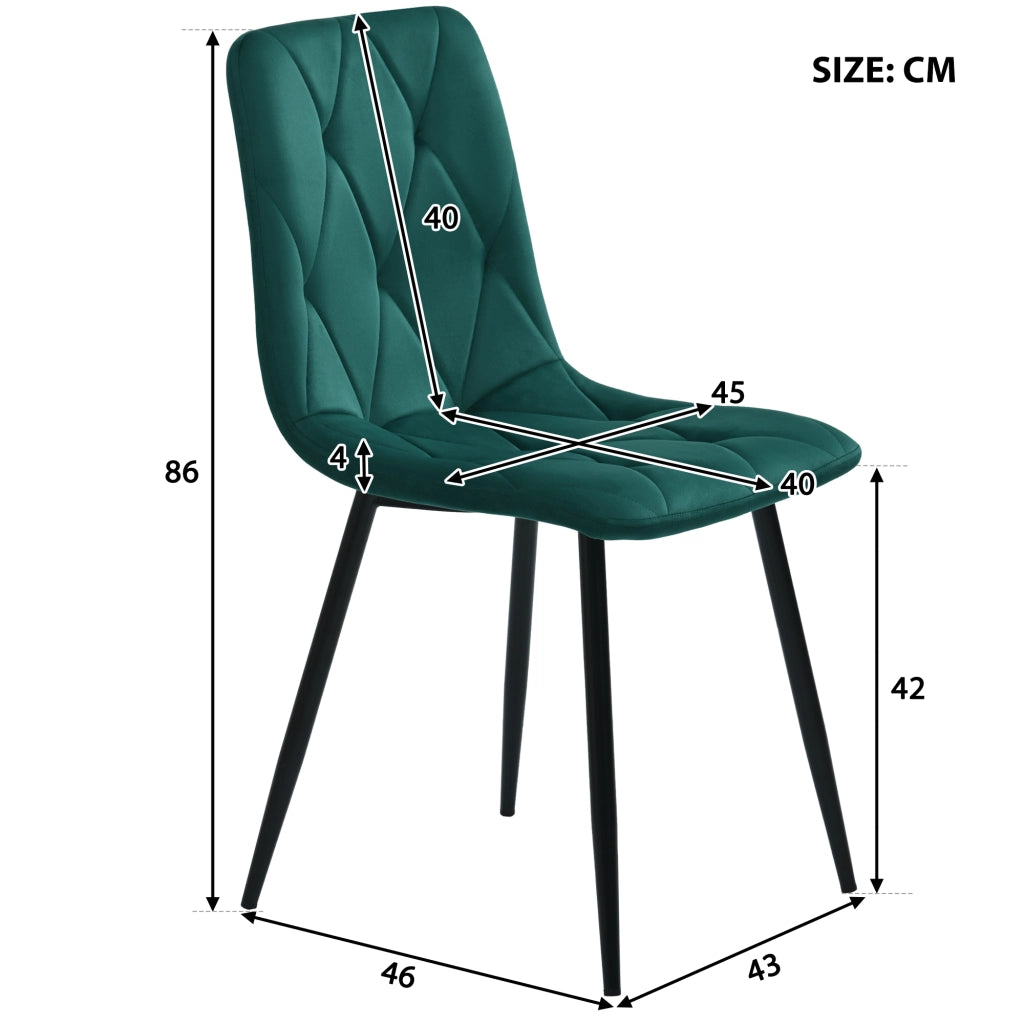 Tavolo da pranzo con 4 sedie in velluto e gambe nere, set moderno per cucina e sala da pranzo, in MDF, verde