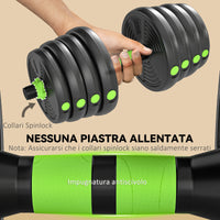 Set Bilanciere Pesi 3 in 1 con 16 Dischi Impugnatura Antiscivolo Verde
