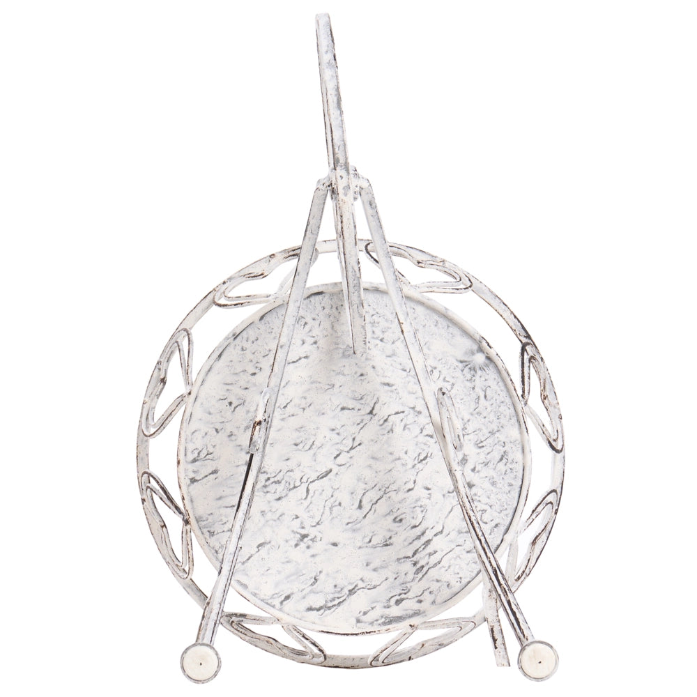 Fioriera a Forma di Carriola Bianco Sporco in Ferro 58 x 35 x 31 cm con Supporto Portavaso per Interni ed Esterni