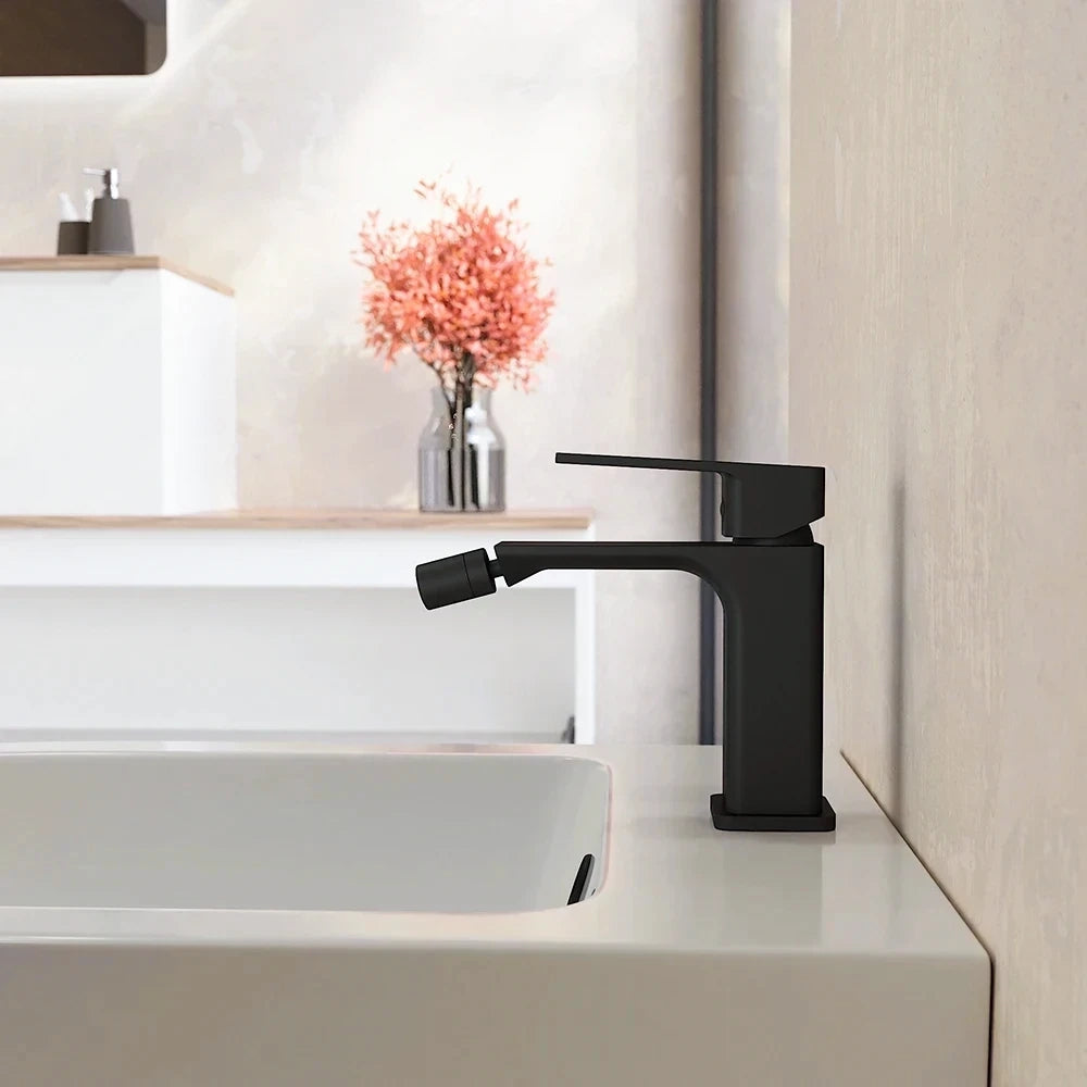 Coppia miscelatori lavabo alto slim bidet senza scarico nero opaco | Ingrid