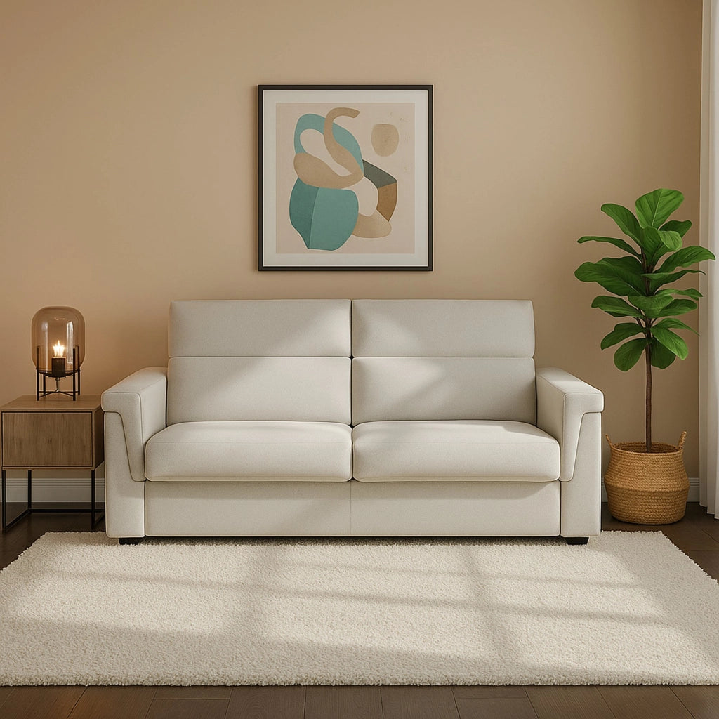 Biscossi, Divano Letto 2 Posti Sfoderabile Made in Italy, 205x95 cm Beige