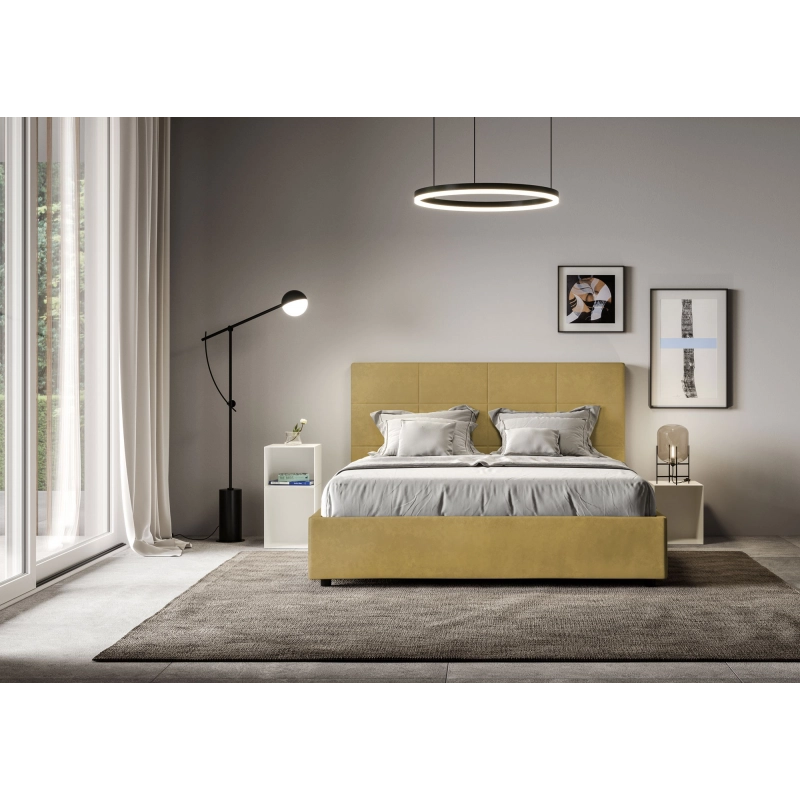 Letto imbottito Matrimoniale 160x200 cm Mika - Contenitore,Microfibra,Ocra