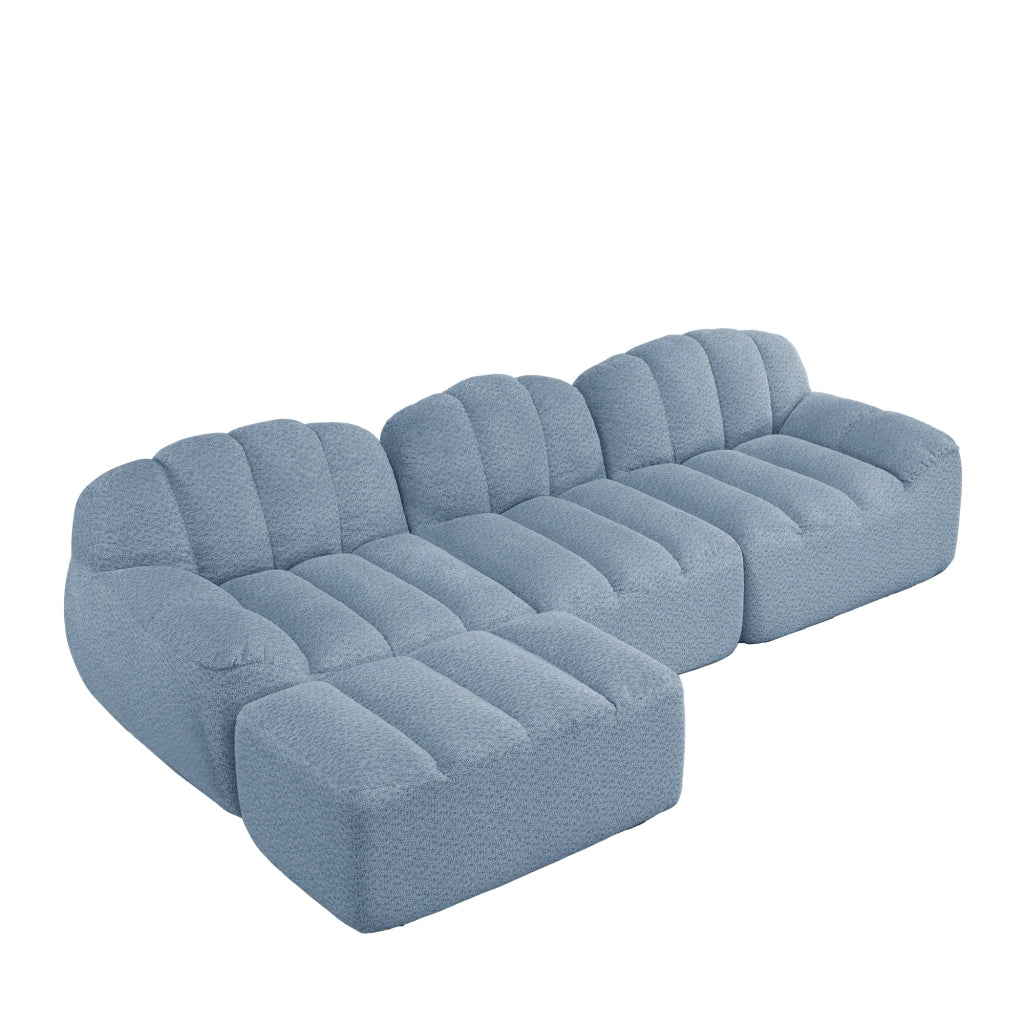 Divano modulare 3 posti a L - Zephmum- 1 pouf, schiuma 32D alta densit¨¤, tessuto morbido, blu