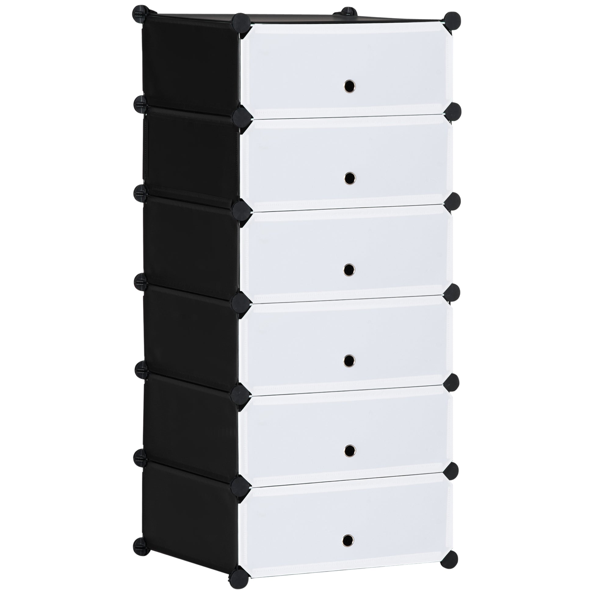 Scarpiera Modulare Salvaspazio 49x36.5x108 cm con 6 Scatole in Plastica PP e Acciaio Nero e Trasparente