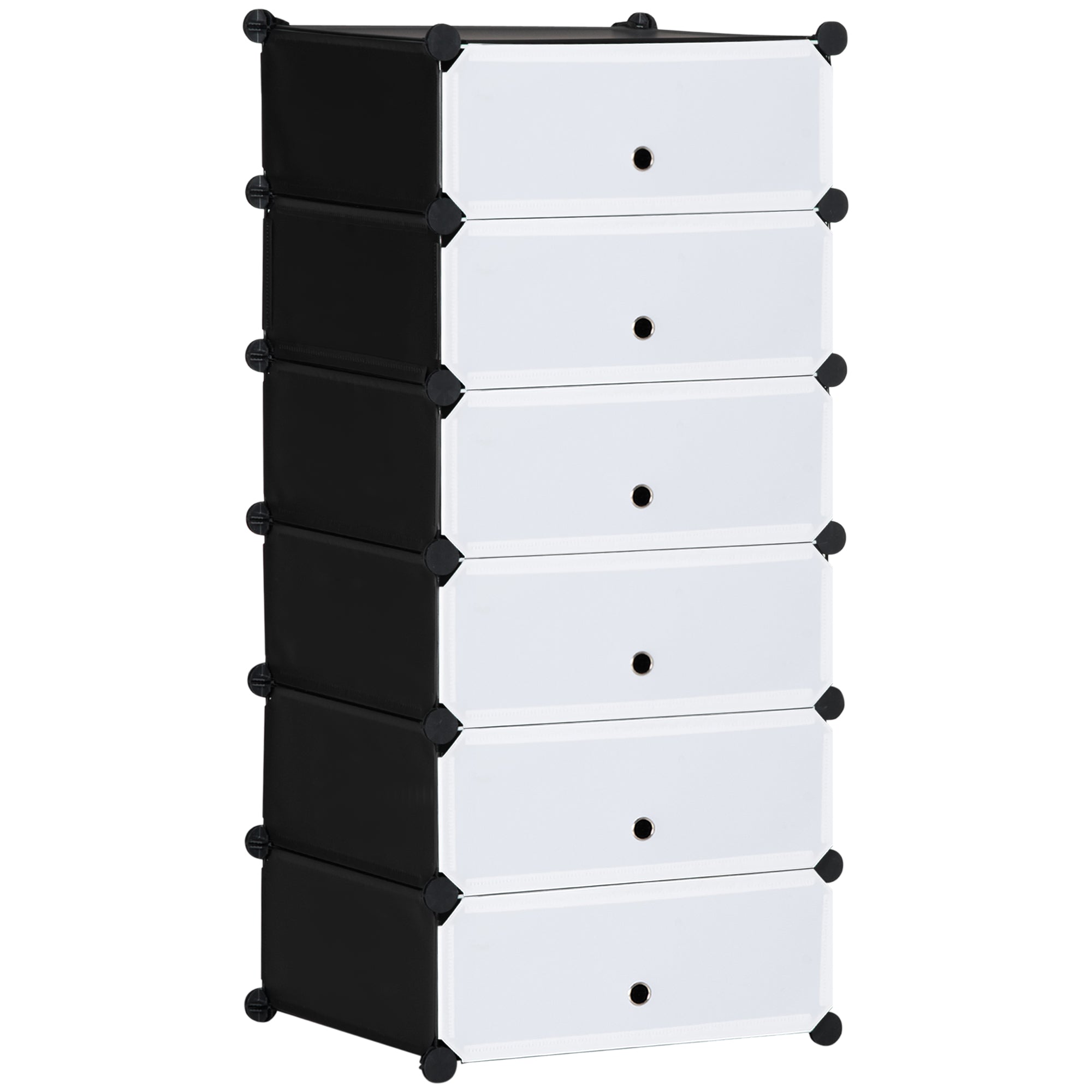 Scarpiera Modulare Salvaspazio 49x36.5x108 cm con 6 Scatole in Plastica PP e Acciaio Nero e Trasparente