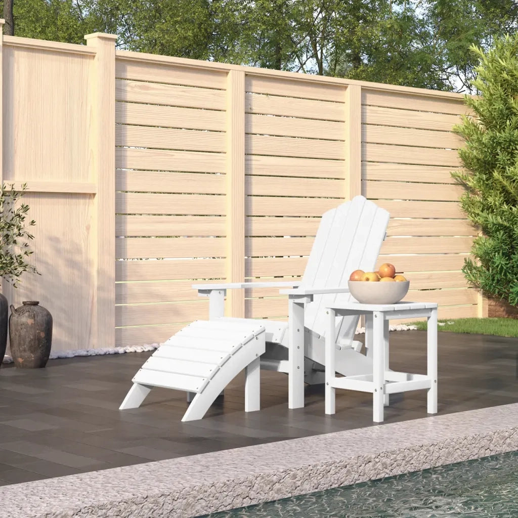 Sedia Giardino | Sedie da Esterno con Poggiapiedi e Tavolo Adirondack HDPE Bianco