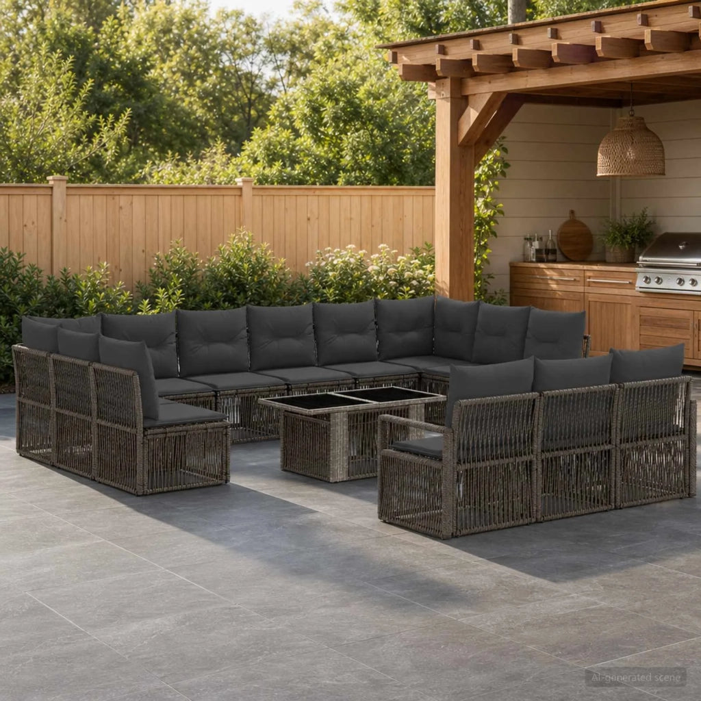 Set Divano da Giardino 14 pz Grigio e Grigio Scuro polyrattan 3437168