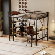 Letto a soppalco 90x200 cm con scrivania e 3 ripiani; metallo; nero