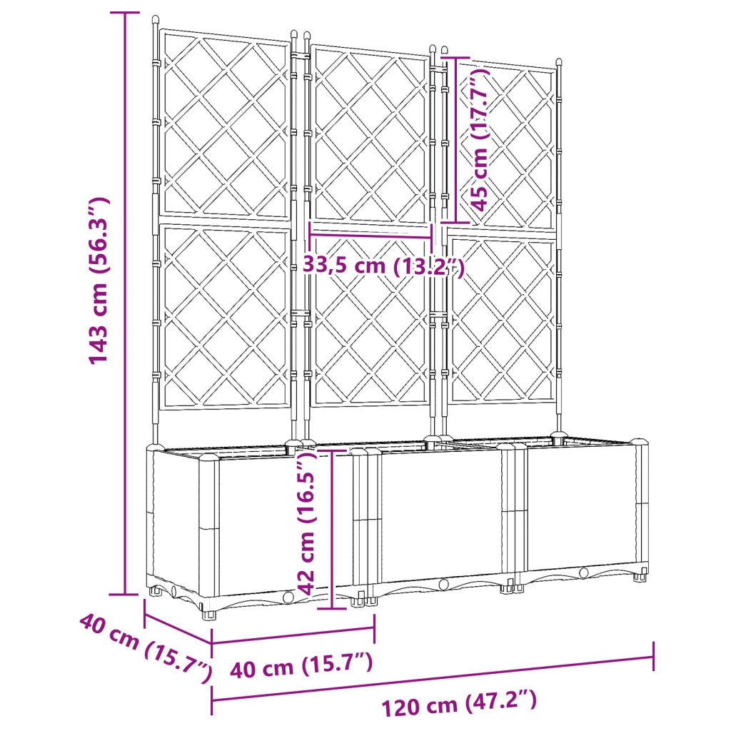 Fioriera con Graticcio 3 pz Bianca 120x40x143 cm