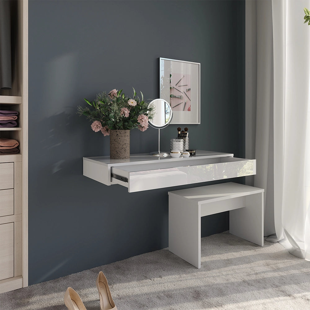 Vicco Libreria da parete Bianco lucido 100 x 12 cm con cassetto