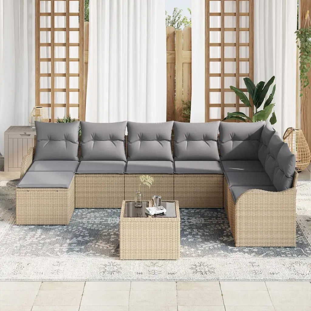 Set Divano da Giardino 9 pcs beige e grigio chiaro Poly Rattan 3354499