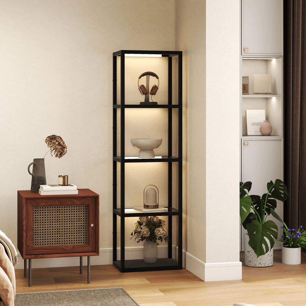 Tavolino LED con scaffale 4 ripiani ¨C zephmum ¨C MDF, nero