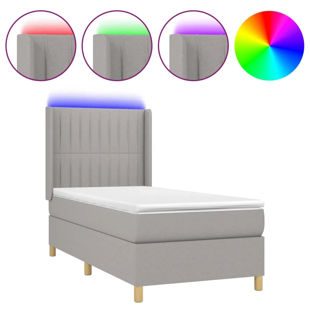 Letto a Molle Materasso e LED Grigio Chiaro 90x200 cm Tessuto cod mxl 63258