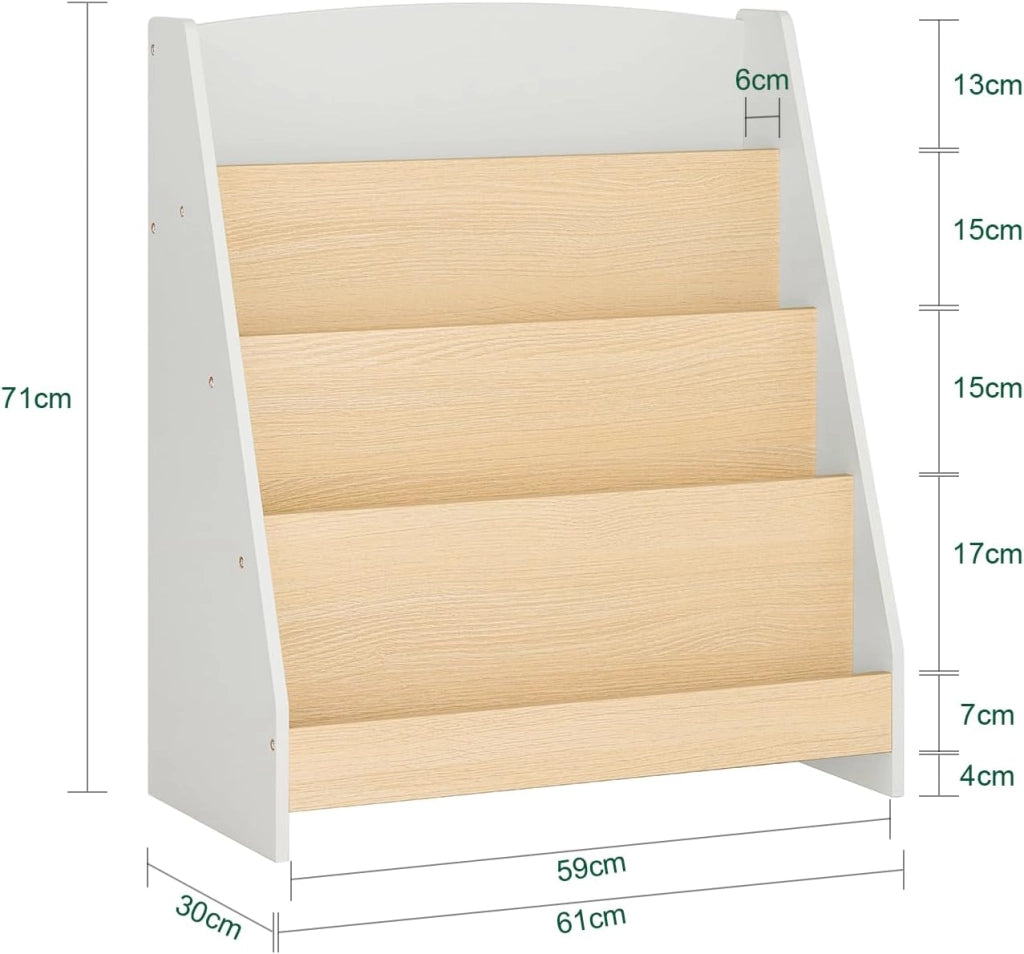 Libreria per Bambini Scaffale a Scala Scaffale Portaoggetti Libreria a Scala Grigio-Naturale 61x30x71cm KMB106-HG