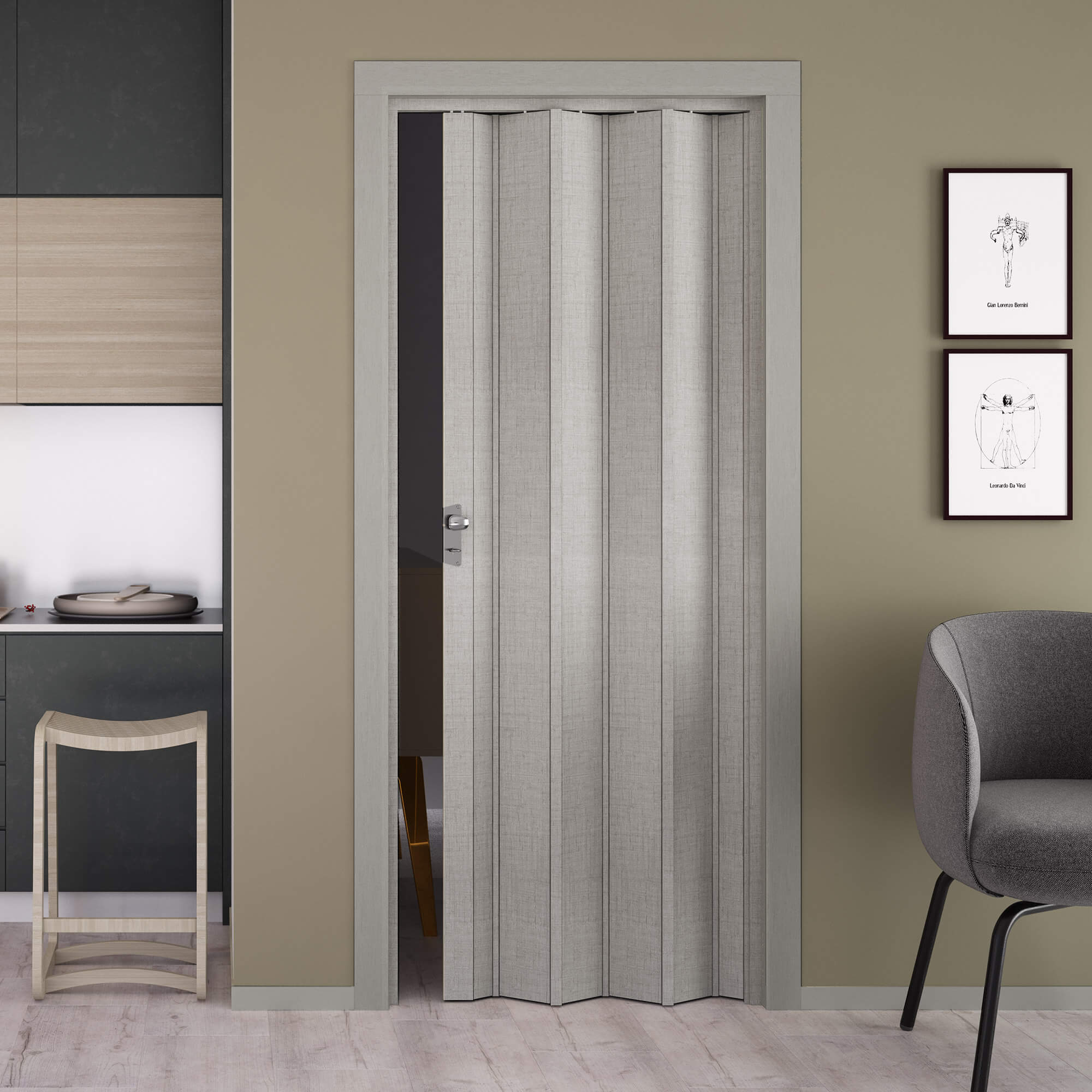 Porta a Soffietto da Interno 83x214 cm in PVC Caroline Tessuto Grigio
