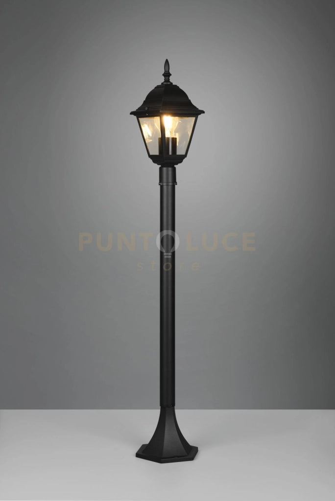 LIVENZA PALO DA ESTERNO 4 LATI FUSIONE DI ALLUMINIO NERA E VETRO TRASPARENTE H. 100CM IP44 1 LUCE ATTACCO E27