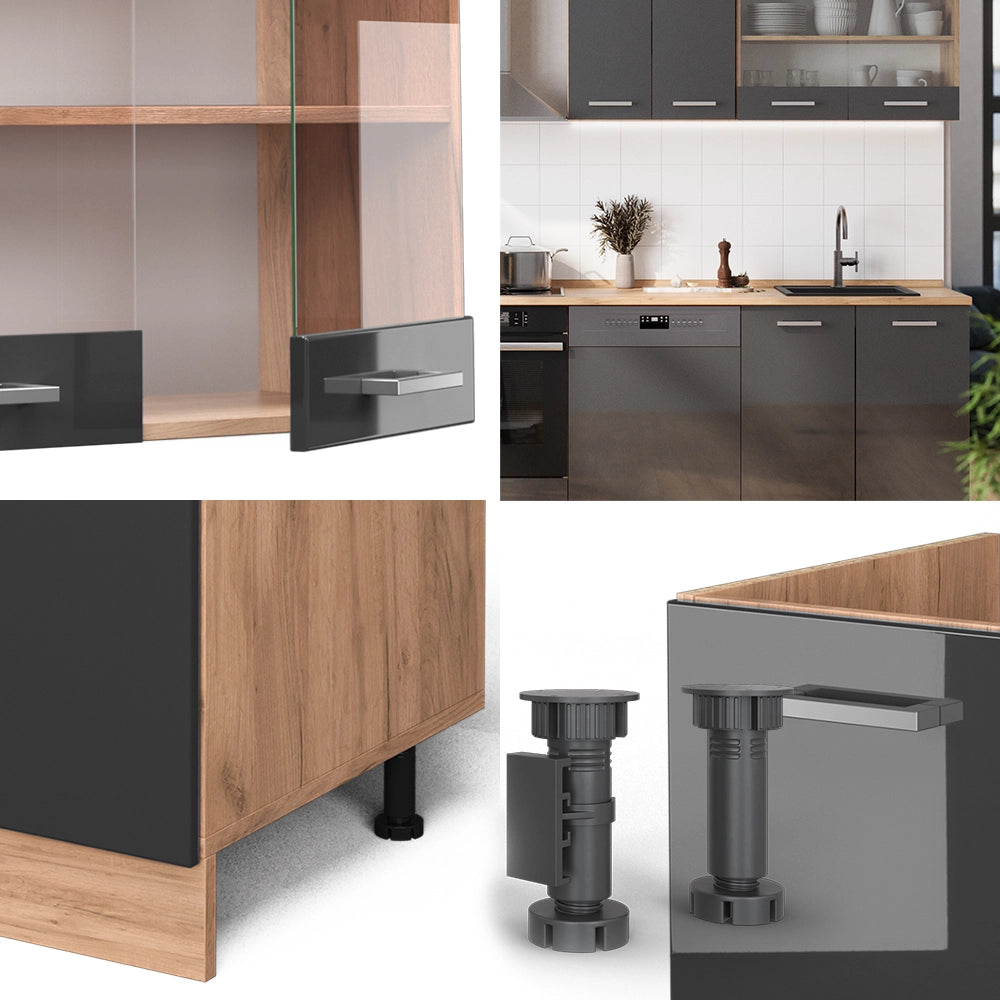 Cucina componibile R-Line Antracite lucido/Rovere dorato 300 cm, PL Antracite Vicco