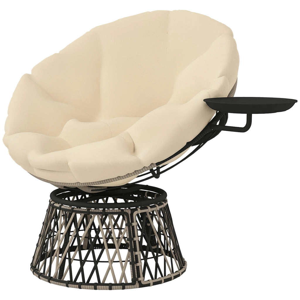 Poltrona a dondolo in rattan girevole 360' con cuscino rotondo ¨C zephmum ¨C beige diam. 90 cm